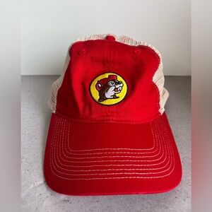 Buc-ees Hat One Size Red Baseball Cap Adjustable Embroidered Mesh Back Logo